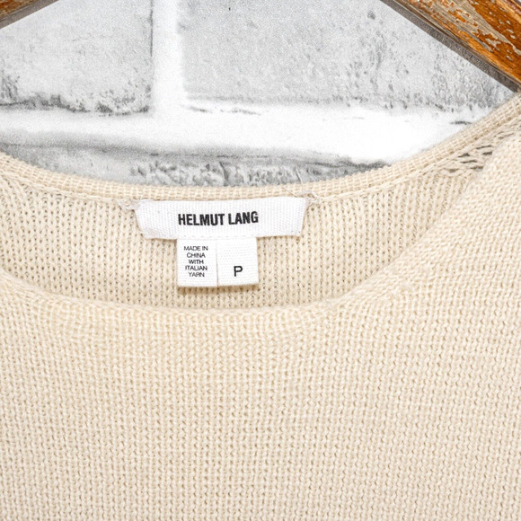 HELMUT LANG Wool Modern Borders Pullover Sweater Beige knit sz P S - Picture 3 of 11